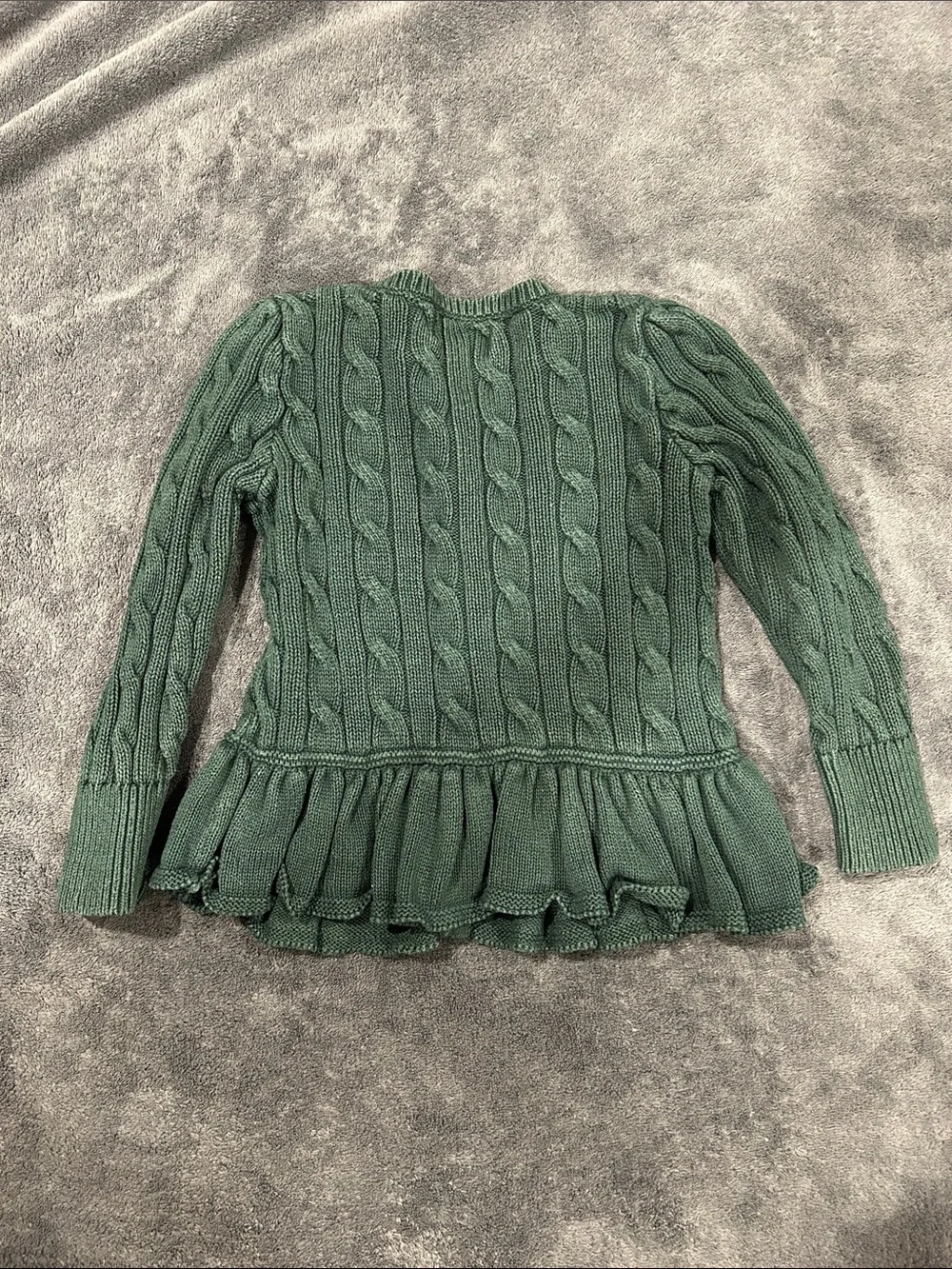 Ralph Lauren Dark Green Cable Knit Peplum Cardigan with Pink Pony